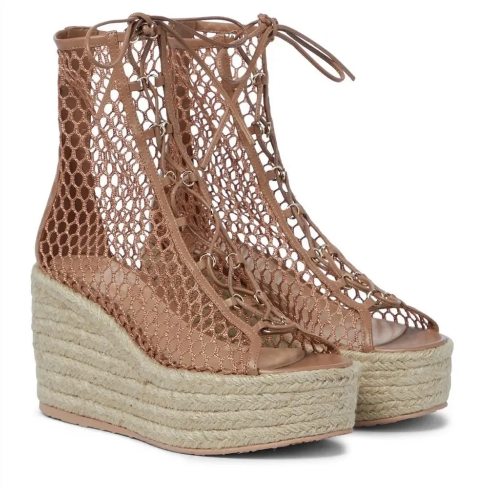 Gianvito Rossi Tan Lace-Up Espadrilles